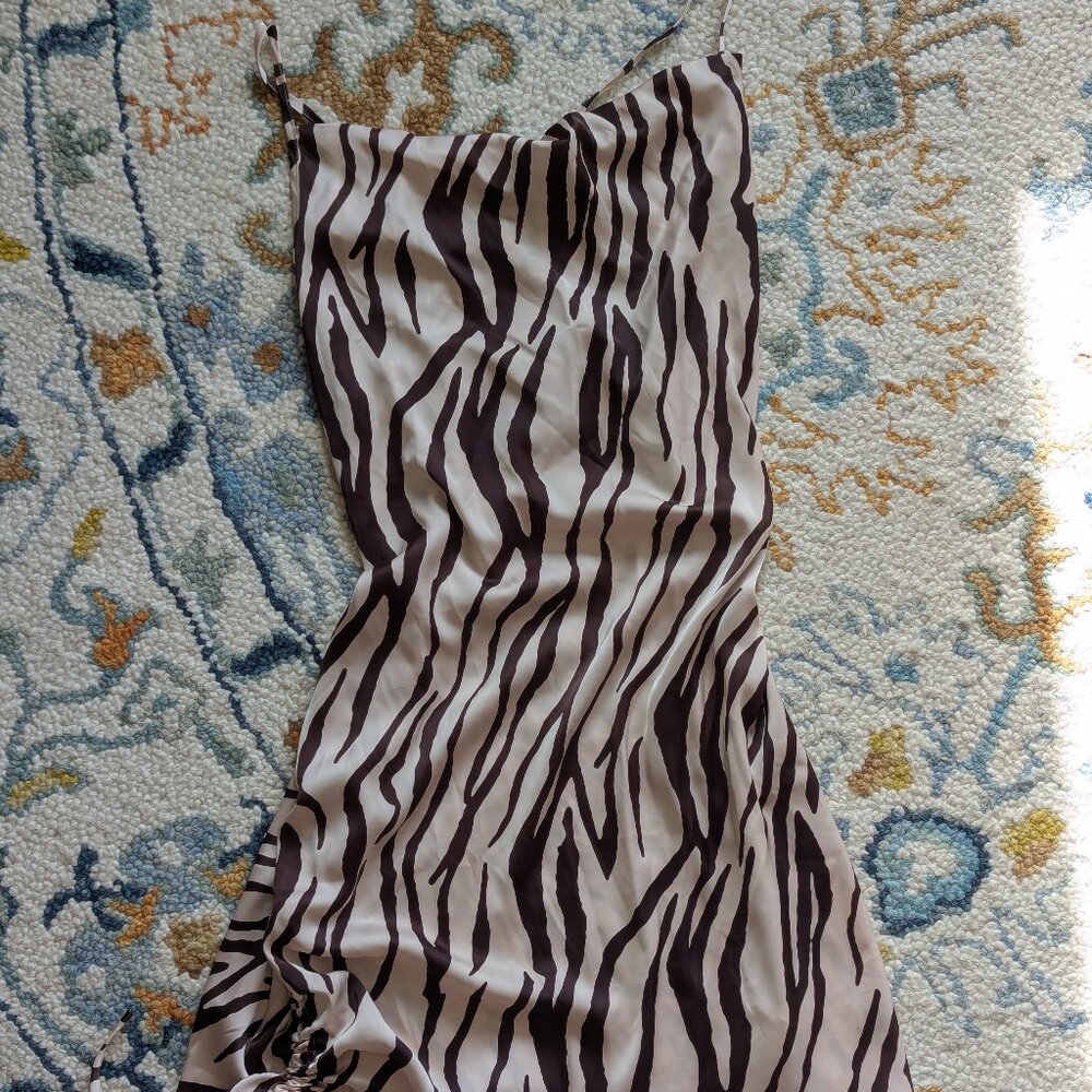 Zebra striped slip dress, brown toned, L